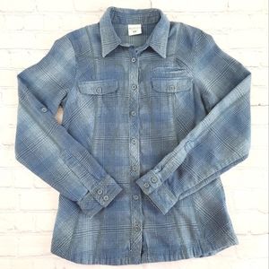 Columbia Size Small Fitted Button Up Plaid Flannel Shirt Blue